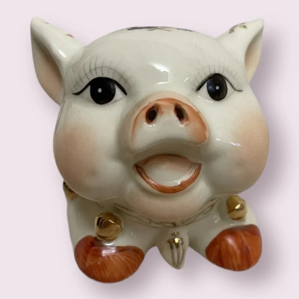 Chinese Floral Ceramic Piggy Bank Home Decor Small White Gold